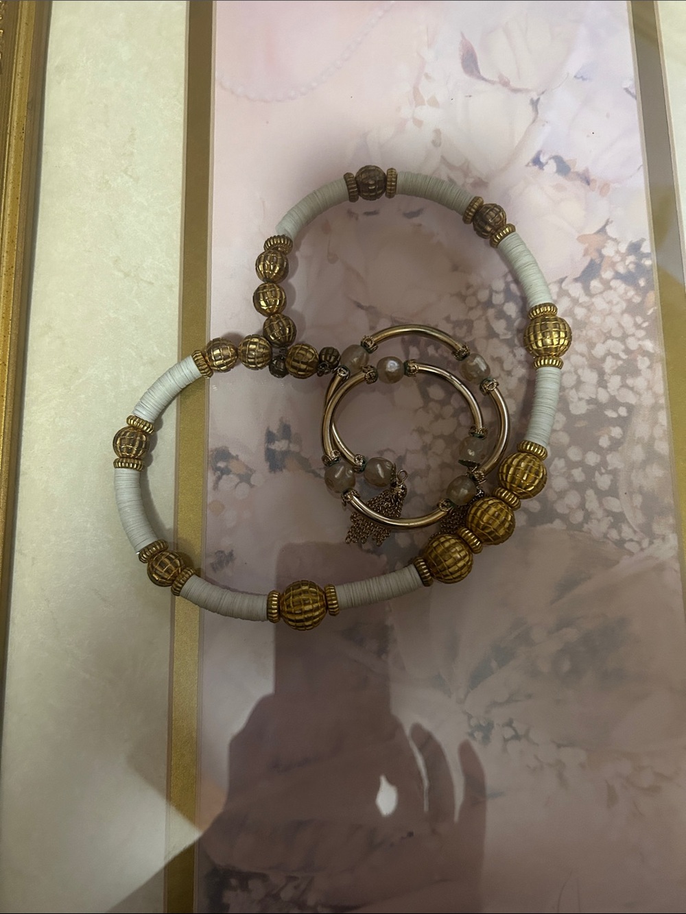 Gold and White Layered Beaded Bracelet Set for Women